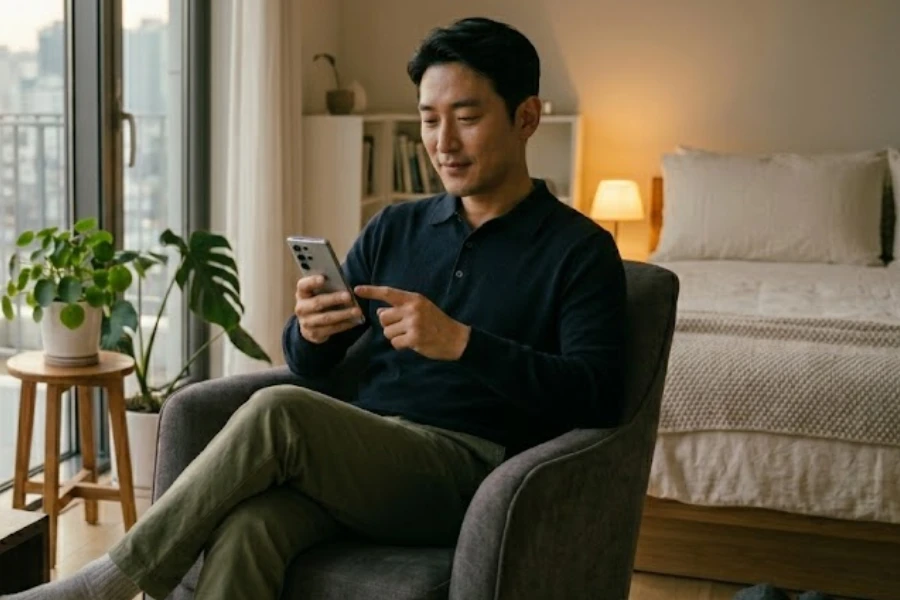 출장마사지 예약 취소 규정을 확인하는 고객의 일정 관리 모습